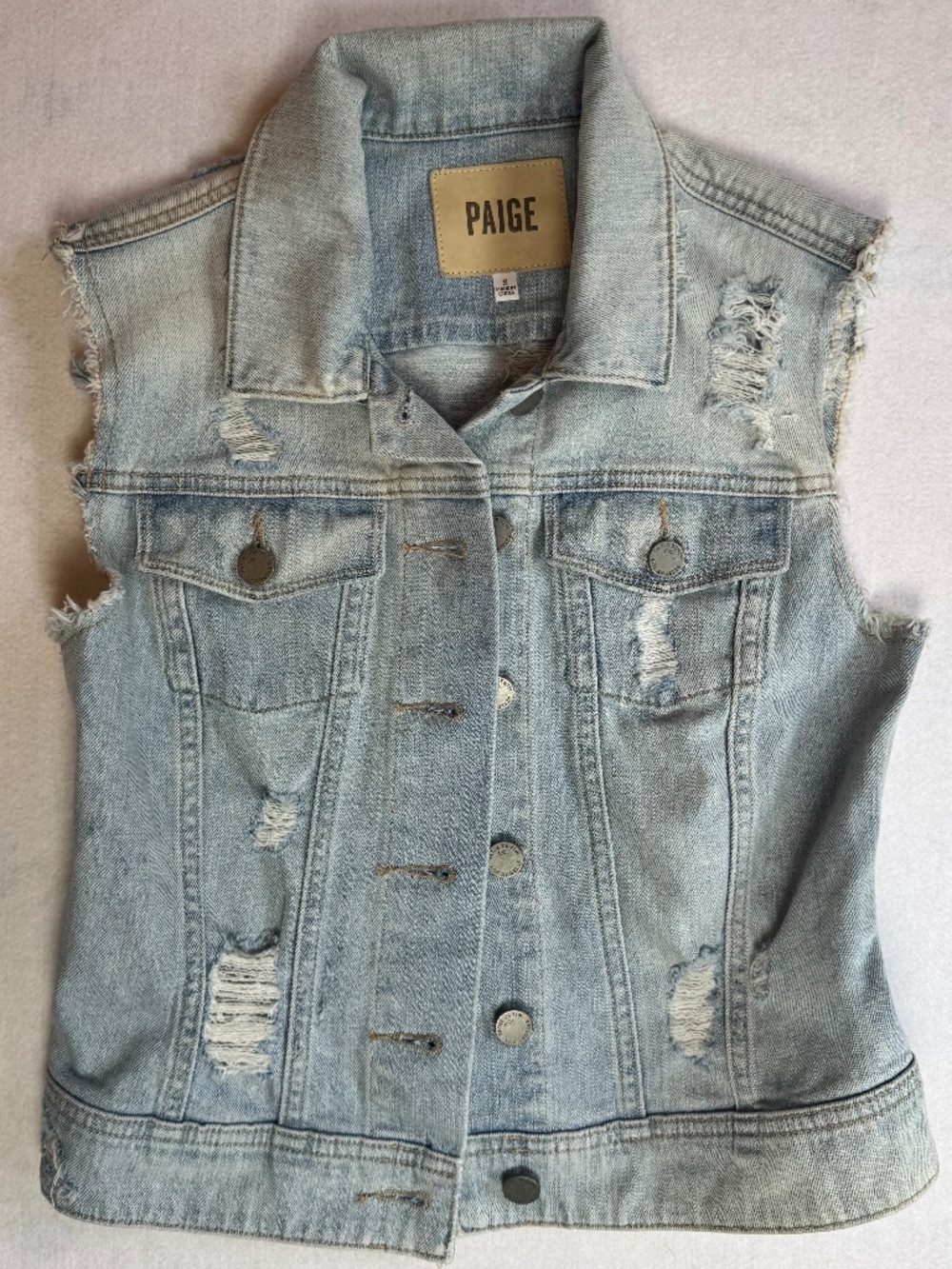 Paige “Reagan” Distressed Denim Vest - S